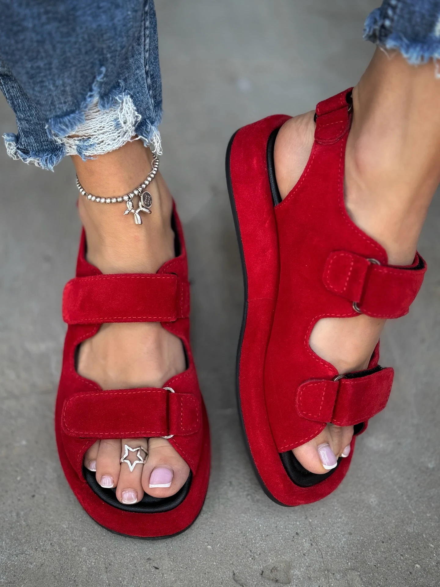 Women’s Red Double Buckle Casual Sandals